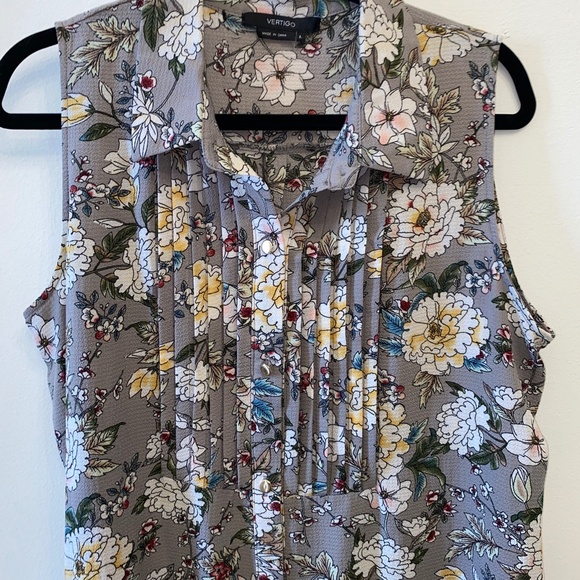 Vertigo Gray Floral button down sleeveless shirt dress - Picture 4 of 7